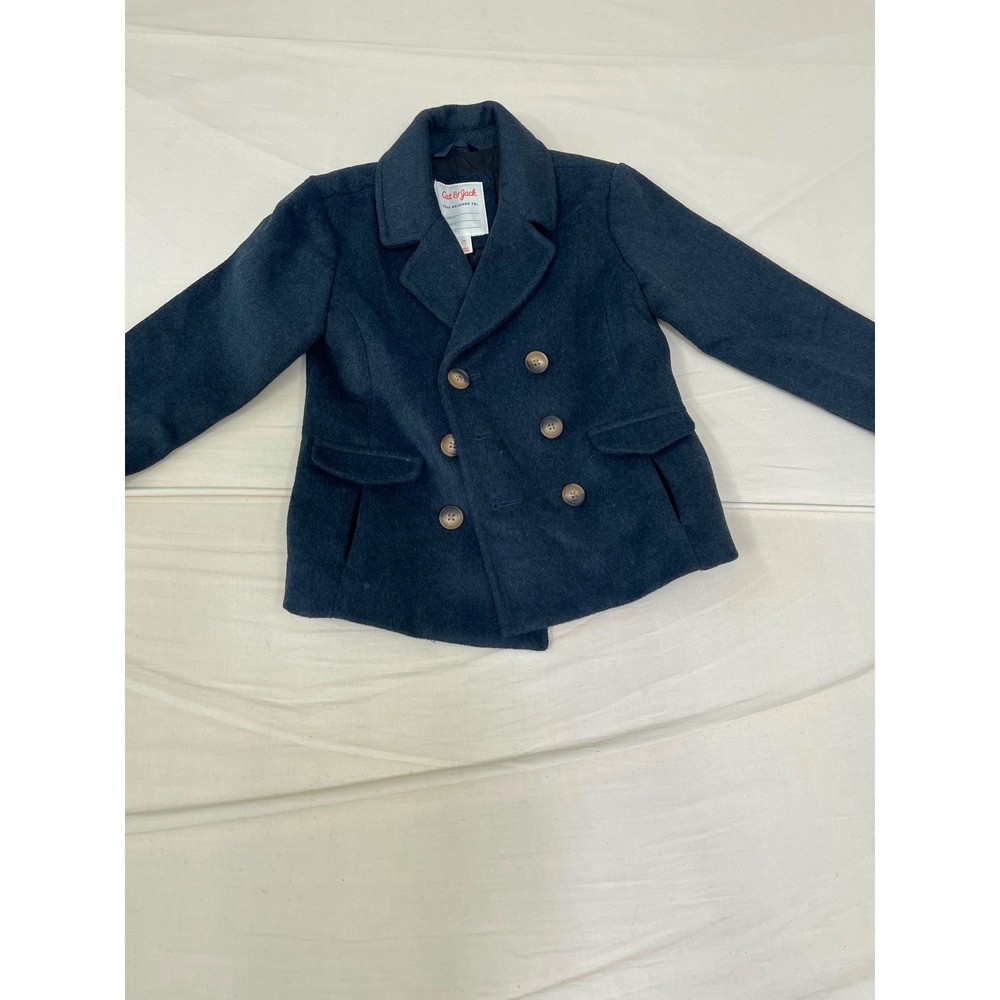 Cat & Jack Boys Navy Blue Double Breasted Pea Coat Jacket XS 4-5